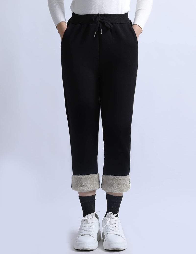 Yeokou Warm Sweatpants Womens Fleece Sherpa Lined Winter Active Running Jogger Pants(Medium, Black) - Image 3
